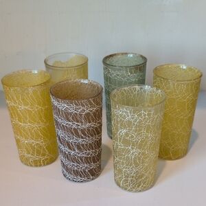 6 Vintage MCM Spaghetti String Tumblers - FOR REPAIR - Heavy Damage AS-IS